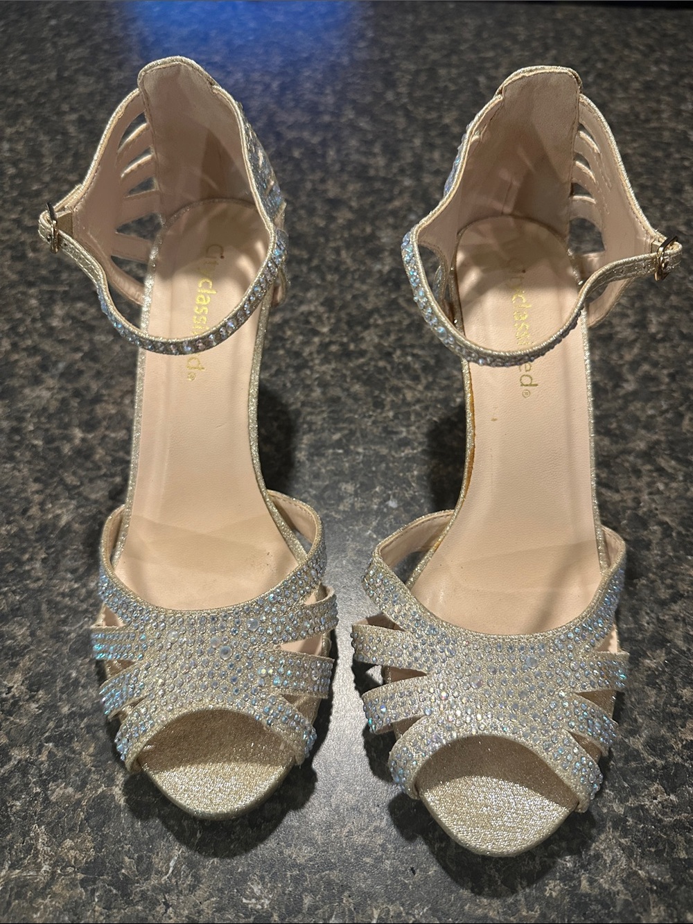 Cityclassified Sparkling Champagne Open‑Toe Ankle Strap Heels